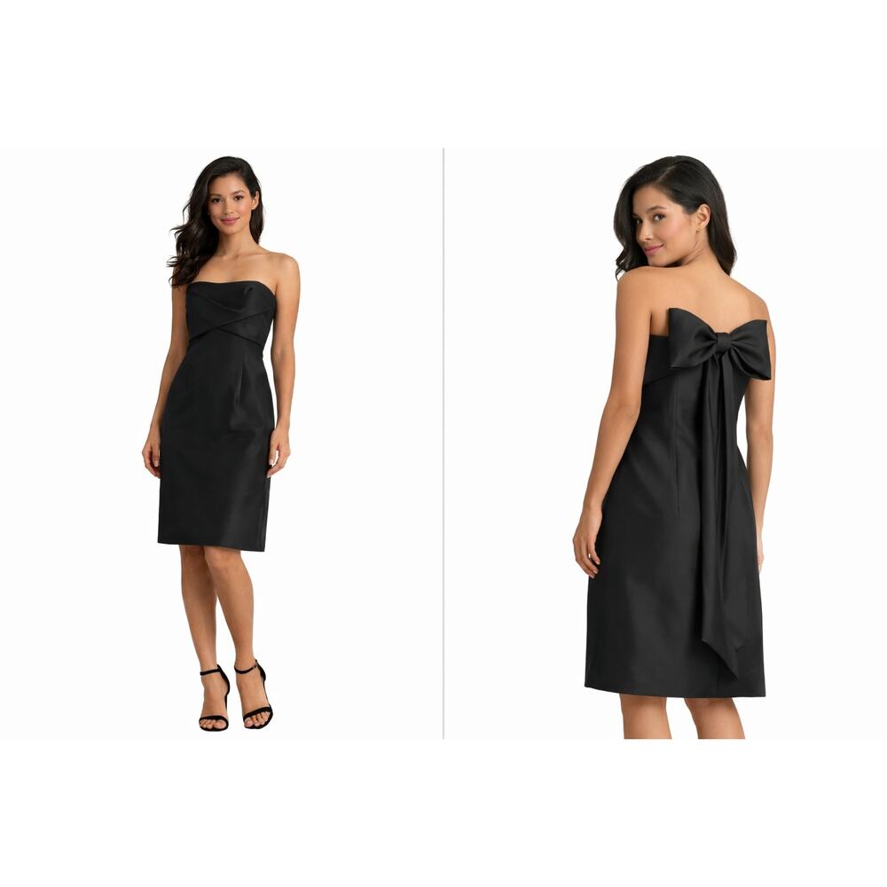 Priscilla of Boston Black Strapless Bow Silk Cocktail Dress 8 Bridesmaid Gala
